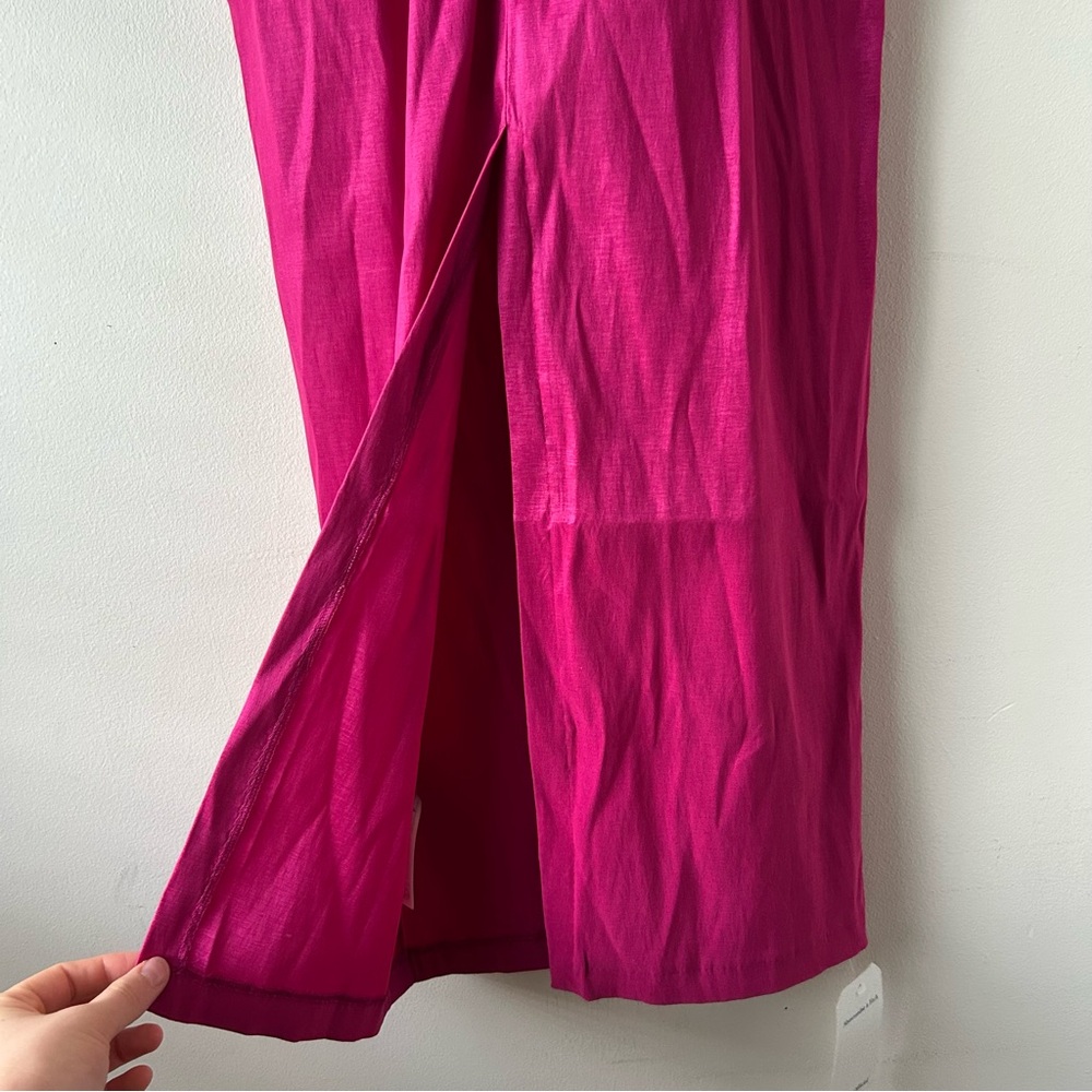 Abercrombie & Fitch Taffeta Off-The-Shoulder Midi Dress Fuchsia Pink XS NWT - Picture 12 of 14